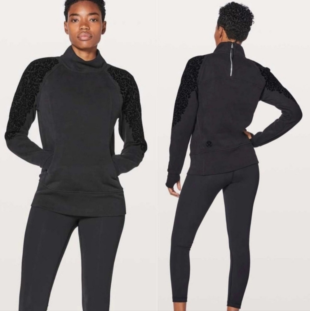 Lululemon Floral Flock Pullover velvet cotton terry 6 Yoga Goth Natural Jacquard